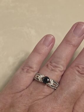 Sterling Silver Black Onyx Filigree Ring Size 9